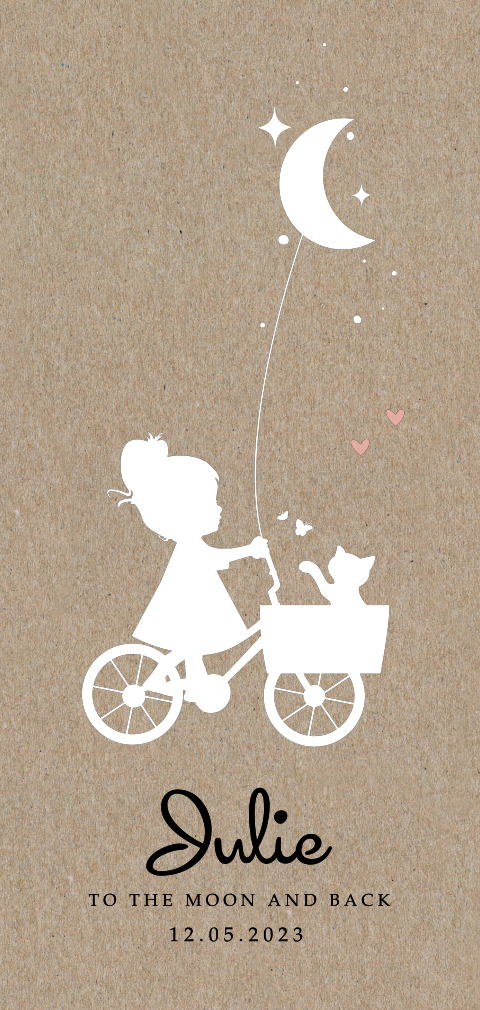 Echt kraft geboortekaartje silhouet fiets maan