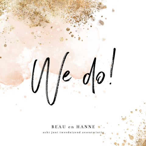 Trouwkaart met aquarel, gouden spetters en symbolen