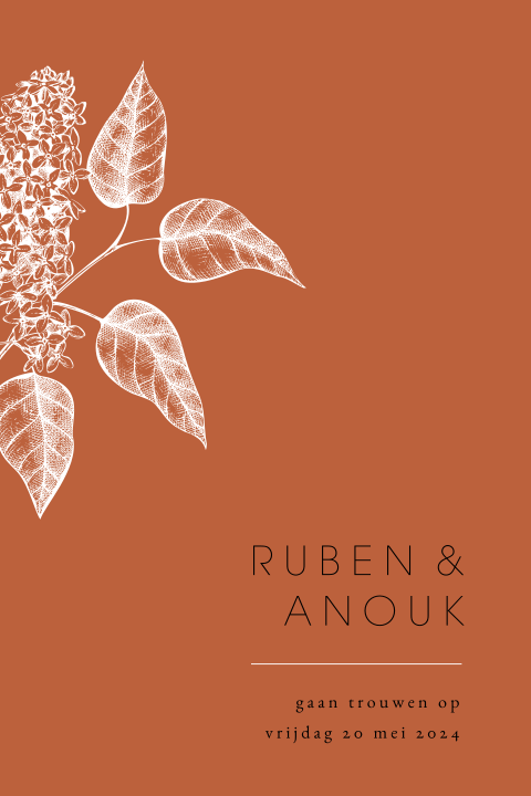 Rustige trouwkaart met klein bloemen takje