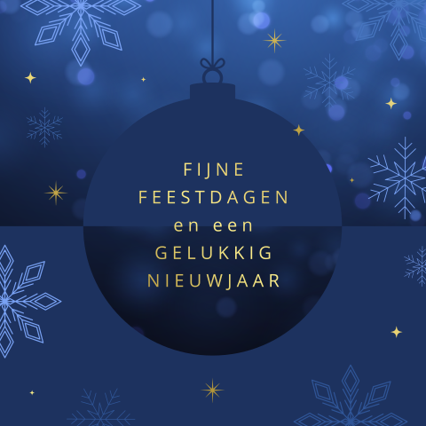 Stijlvolle zakelijke kerstkaart met kerstbal, ijskristallen en foliedruk