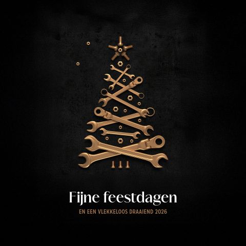 Zakelijke kerstkaart met een kerstboom van moersleutels