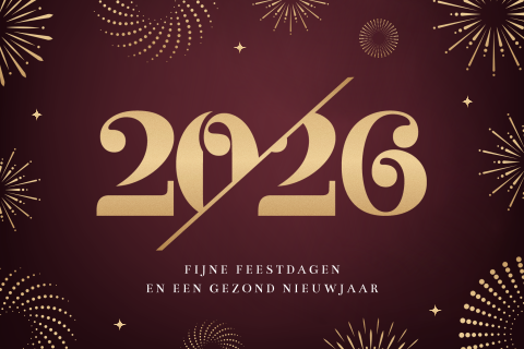 Sprankelende zakelijke kerstkaart met vuurwerk en jaartal 