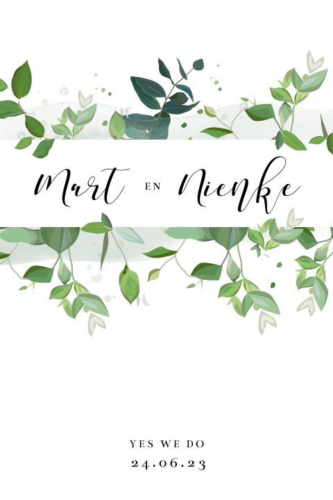 Hippe trouwkaart met botanische takjes en aquarel