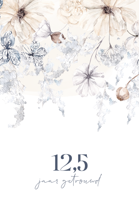 Winter uitnodiging 12,5 jaar getrouwd met bloemen