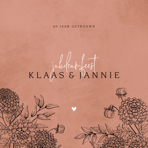 Uitnodiging 60 jaar getrouwd met getekende bloemen