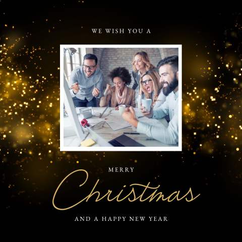 Zakelijke kerstkaart met foto van het personeel zwart goud