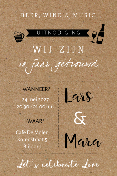 Handlettering uitnodiging 10 jaar getrouwd