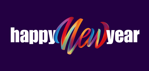 Kerstkaart zakelijk Happy New Year met gekleurde penseelstreek en logo