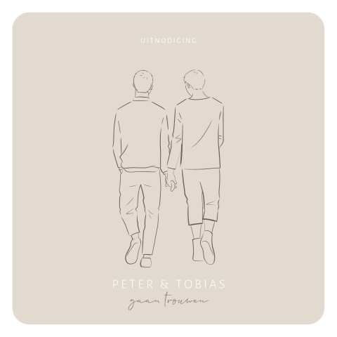 Gay koppel trouwkaart met lijntekening twee mannen