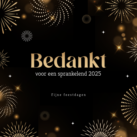 Zakelijke bedank kerstkaart met vuurwerk en goudlook
