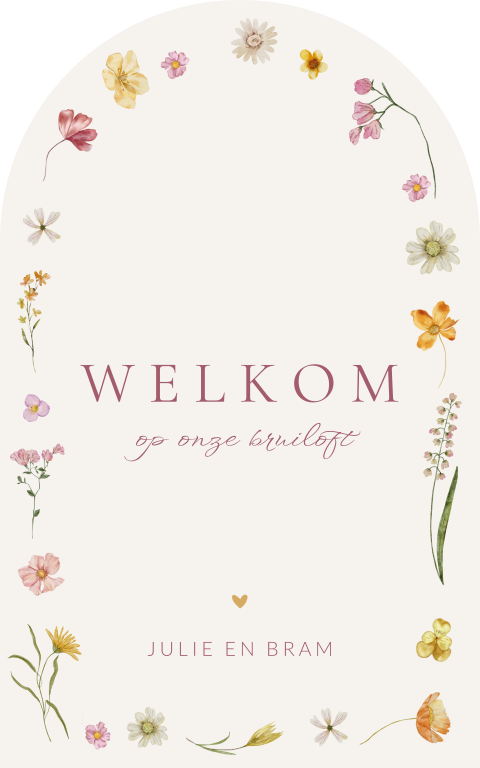 Welkomstbord bruiloft arch bloemen kader