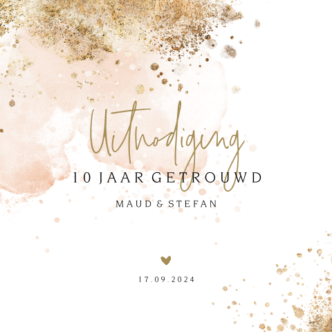 Uitnodiging 10 jaar getrouwd met spetters en zalmkleurig aquarel