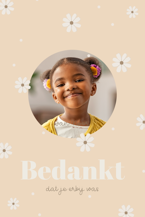 Lentefeest bedankkaart met bloemen en foto