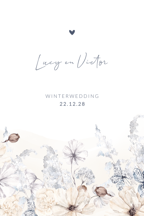 Winter trouwkaart met bloemen