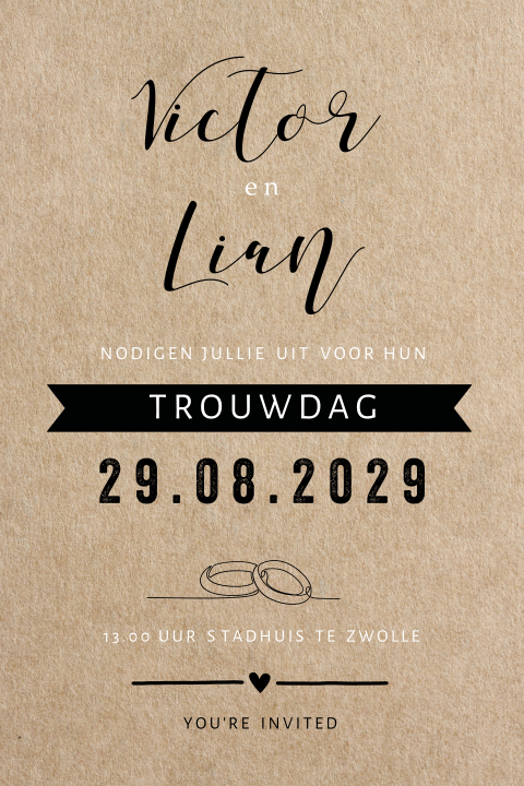 Handlettering trouwkaart op karton look
