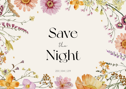 Kleurrijke save the night kaart met aquarel veldbloemen