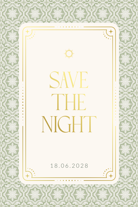 Save the night trouwkaart met boho patroon en foliedruk
