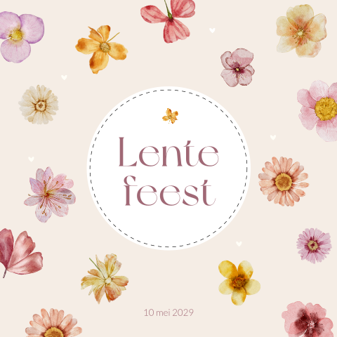 Uitnodiging lentefeest met bloemen en hartjes