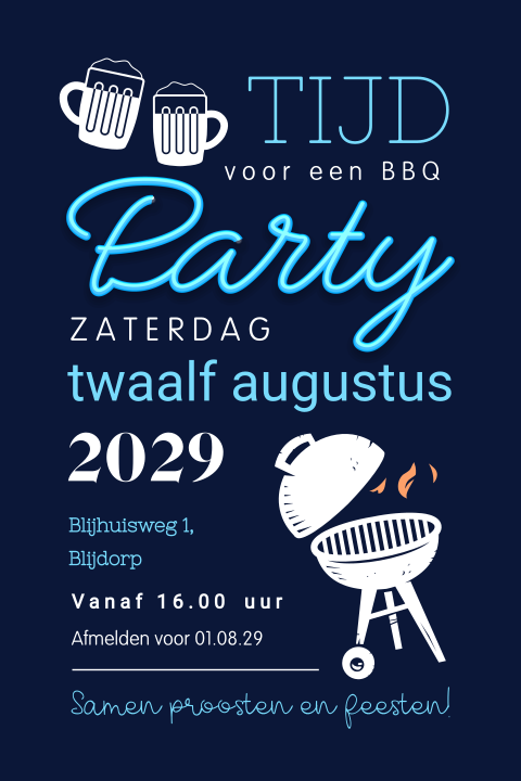 Stoere bbq uitnodiging party met neonletters