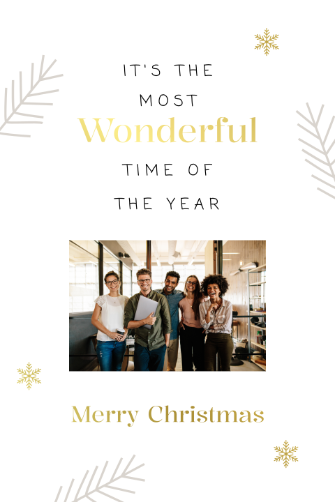 goudfolie zakelijke kerstkaart met foto en takjes