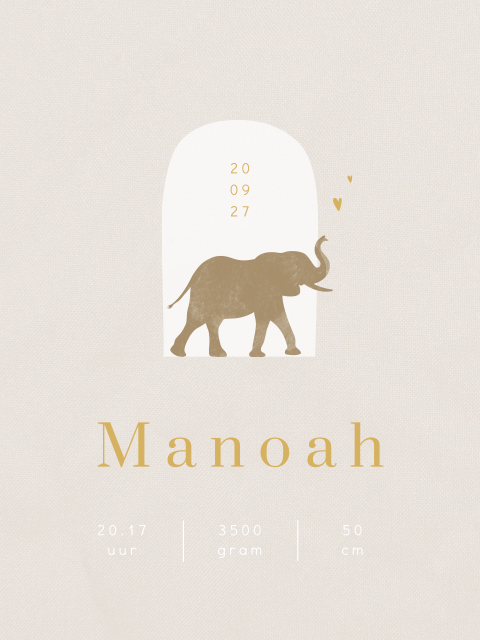 Canvasposter linnenlook met olifant en hartjes