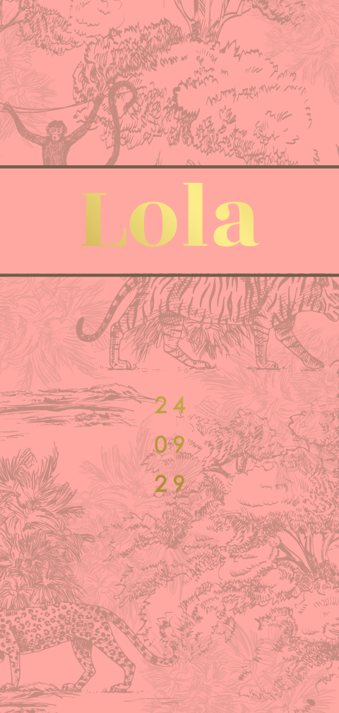 Pink jungle geboortekaartje met goudfolie voor een meisje