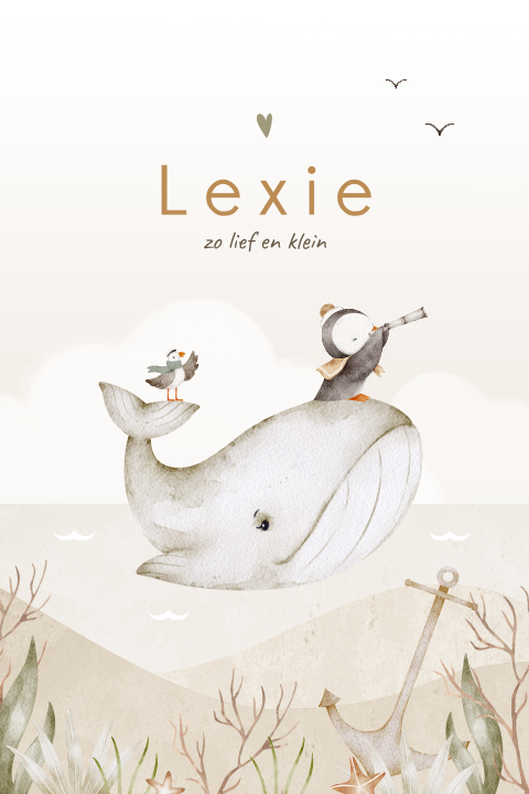 Lief unisex geboortekaartje met zeedieren