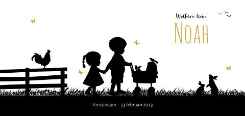 Derde kindje silhouet geboortekaartje