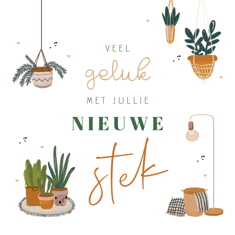 Nieuwe stek felicitatiekaart nieuwe woning met kamerplanten