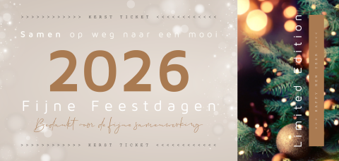 Ticket kerstkaart zakelijk met foto en jaartal