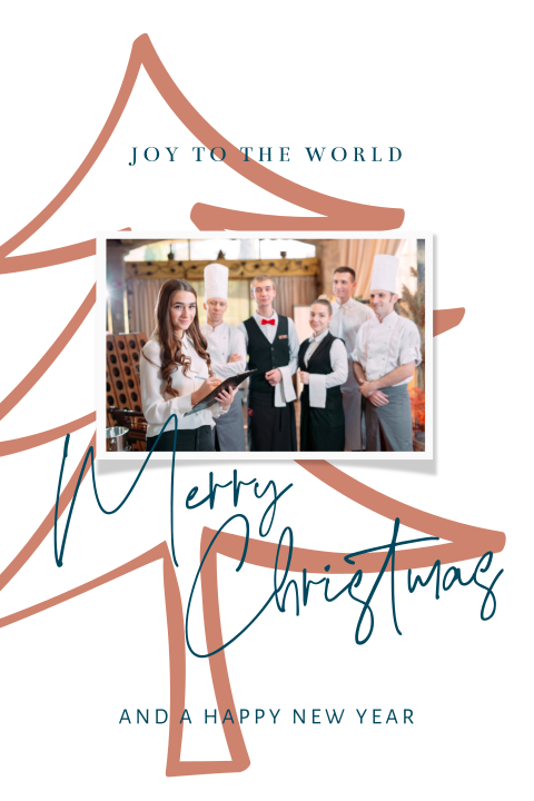 Hippe zakelijke kerstkaart met foto en kerstboom