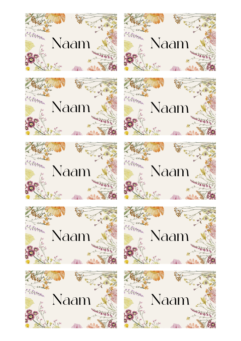 Naamkaartjes bruiloft floral vibes met bloemen