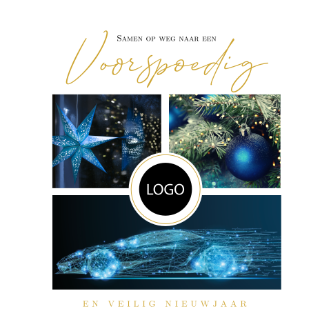 Zakelijke kerstkaart met foto drieluik met auto en logo