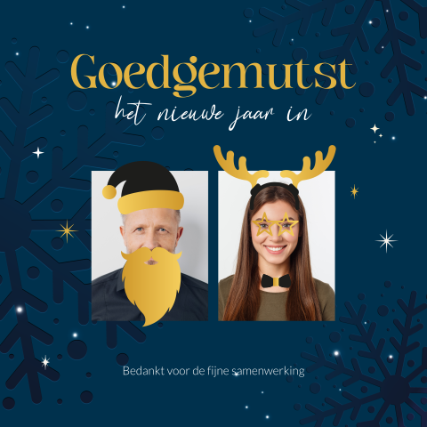 Kerstkaart zakelijk goedgemutst met eigen foto en props