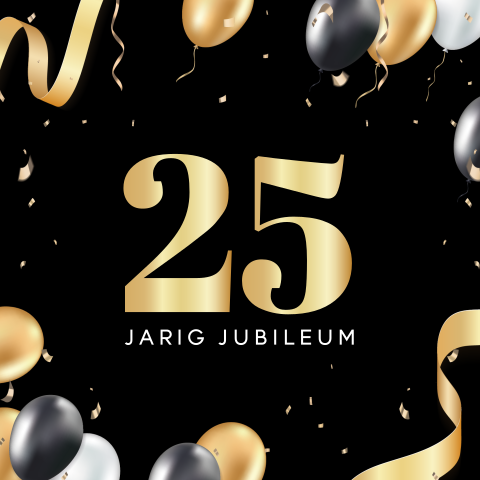Feestelijke zakelijke jubileum uitnodiging met goudlook en ballonnen
