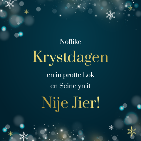 Friese kerstkaart met ijskristallen en goudfolie