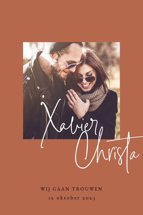 Hippe trouwkaart Lovely Lettering met foto