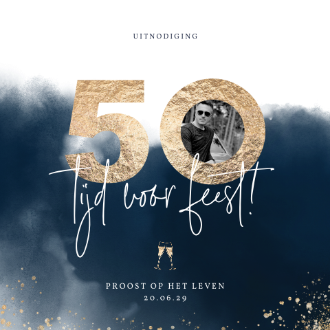 Uitnodiging 50 jaar met foto en aquarel