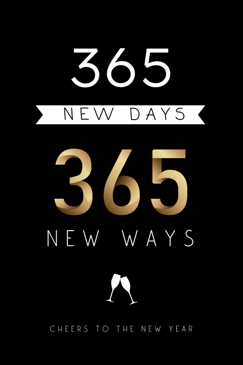 365 new days zakelijke kerstkaart zwart-wit met goudkleur