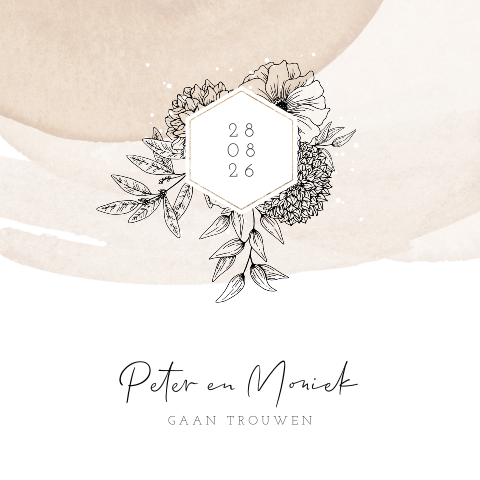 Stijlvolle trouwkaart met zwarte bloemen