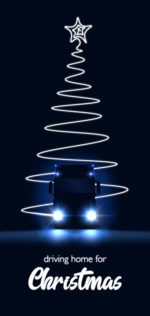 Transport kerstkaart zakelijke met vrachtwagen en logo