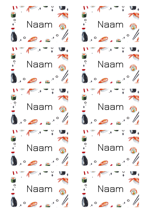 Sushi 21 diner naamkaartjes