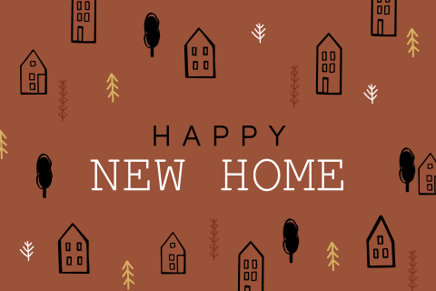 Felicitatiekaart nieuwe woning Happy New Home met huisjes