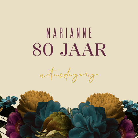 Sierlijke uitnodiging verjaardag 80 jaar met bloemen