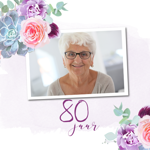 Uitnodiging met bloemen verjaardag 80 jaar