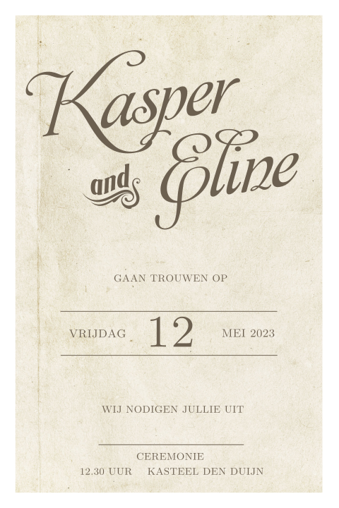 Vintage trouwkaart met typografie en lijnen