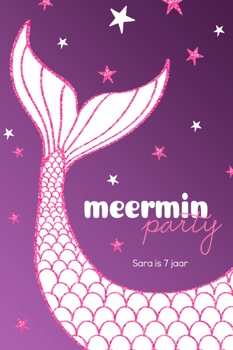 Zwemfeestje uitnodiging met zeemeerminstaart met glitters