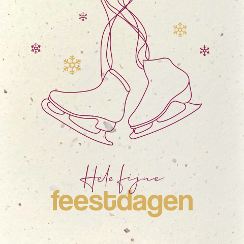 Duurzame kerstkaart met tekening schaatsen en ijskristallen