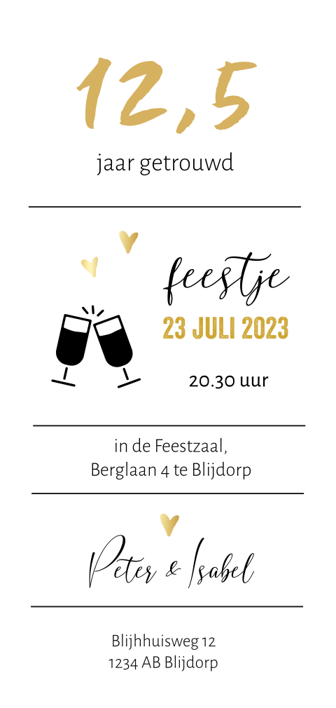 Hippe uitnodiging 12,5 jaar getrouwd met typografie