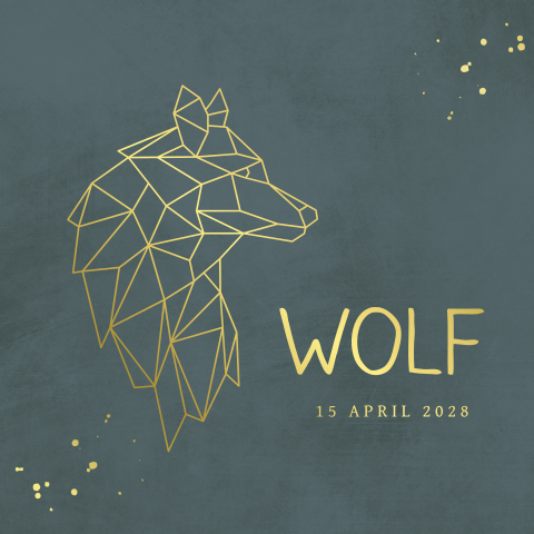Goudfolie jongenskaartje met geometrische wolf